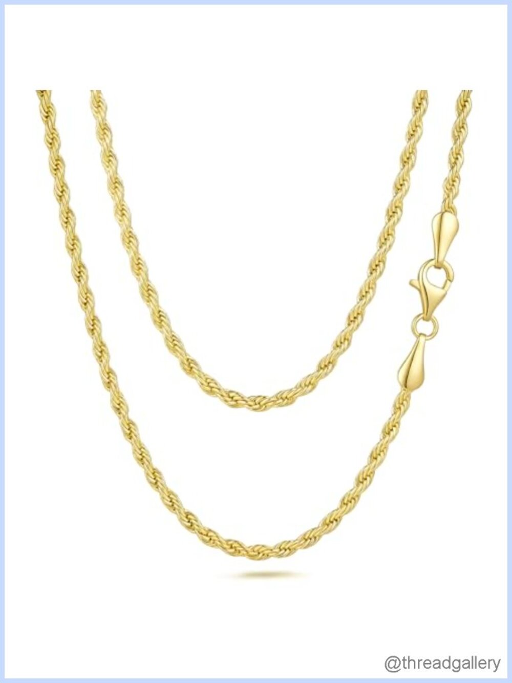 14K Gold Plated Rope Chain Necklace 18in Unisex Layering